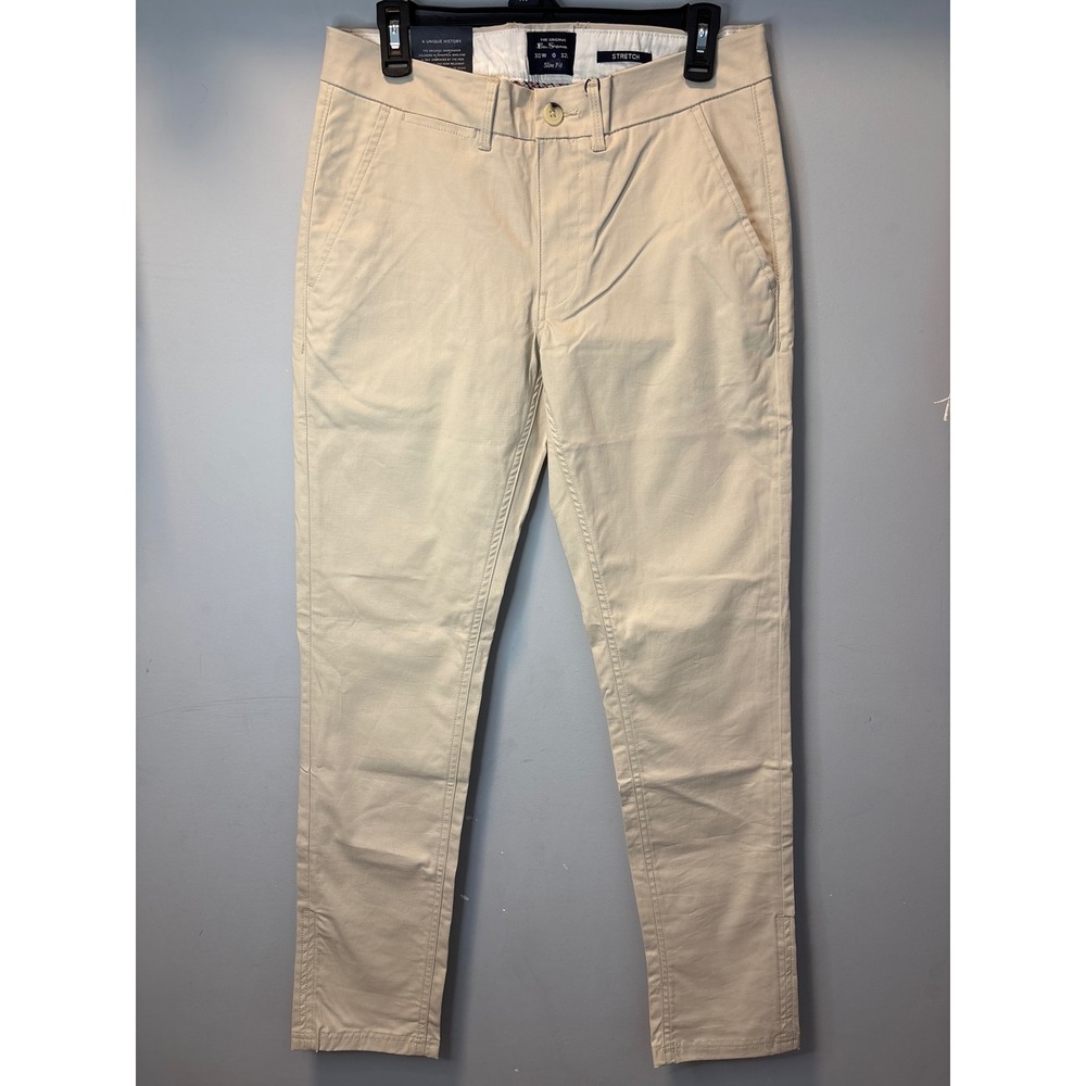 Ben Sherman Mens Slim Fit Stretch Chino Pants Stone Beige‎ Preppy 30W 32L NWT